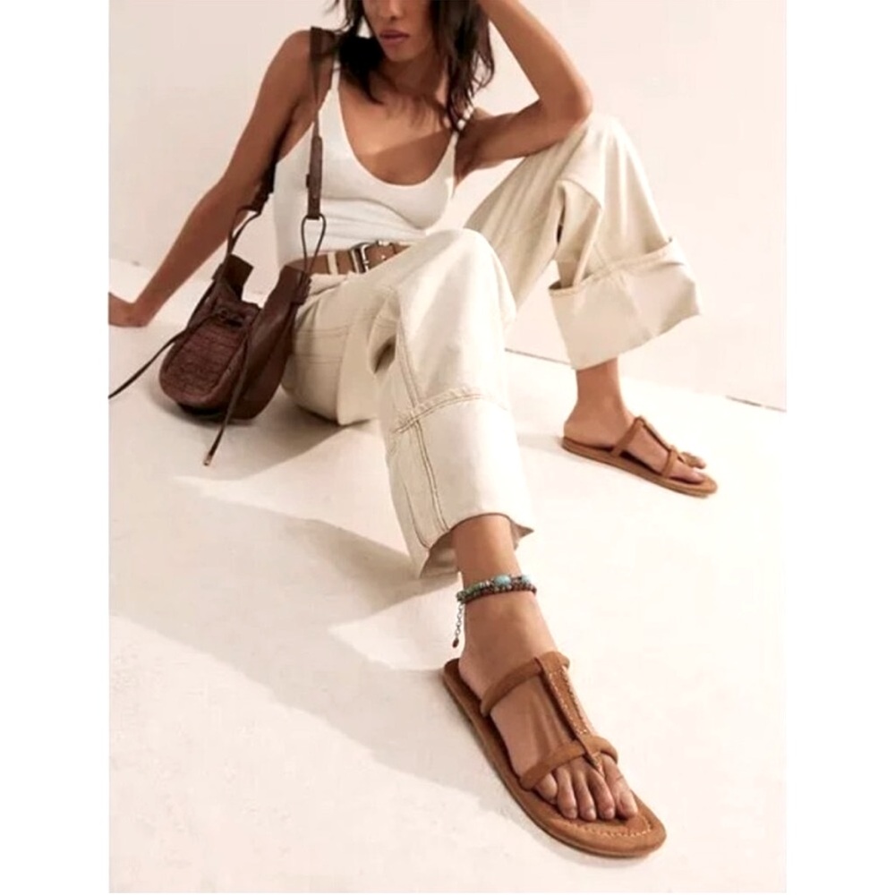 🤎 Free People Hadden Suede Leather Sandals Tan Brown Size 8 Boho